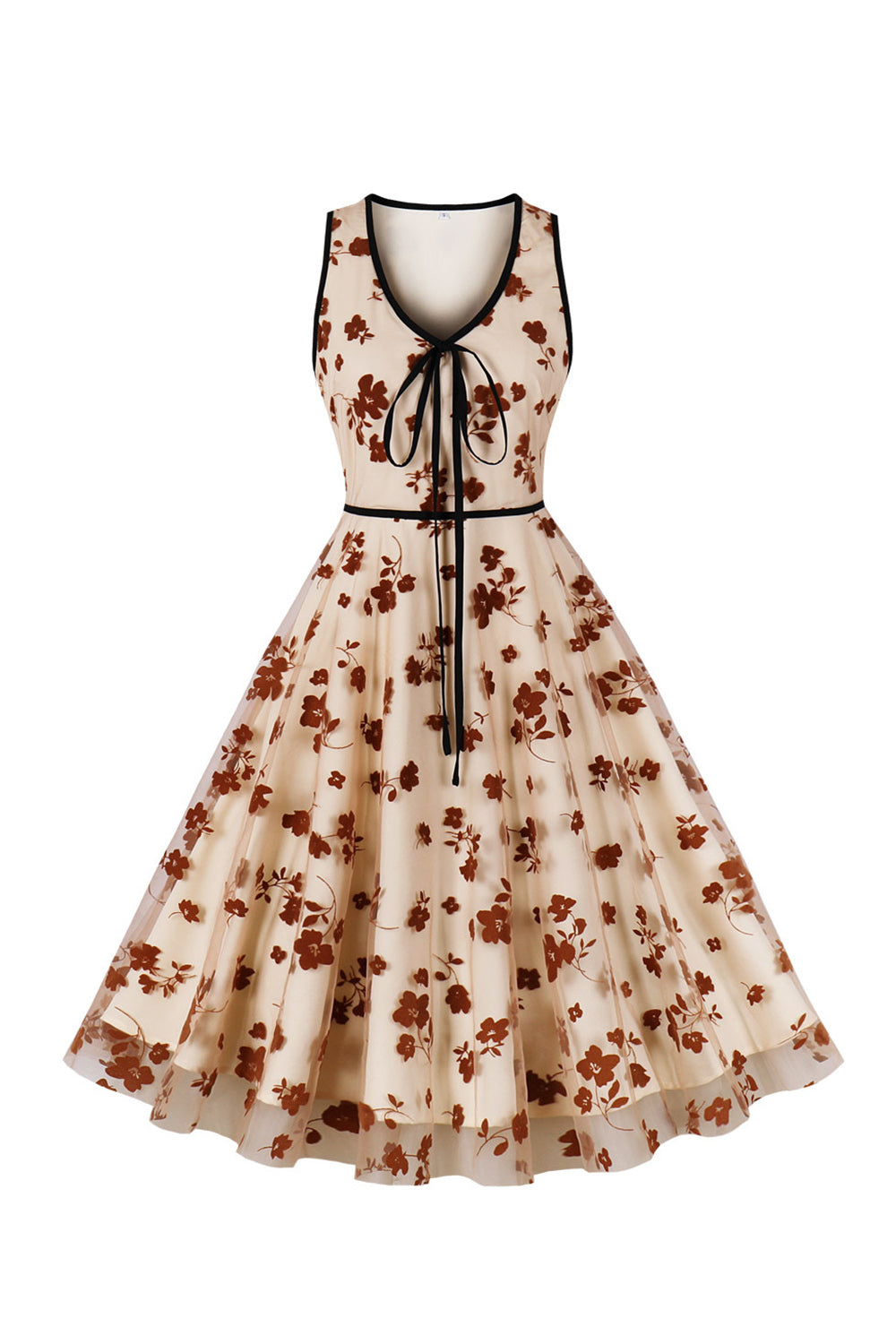 Une robe vintage abricot à col en V avec Appiques