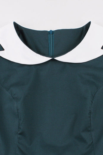 Robe bleu paon A Line Swing des années 50 avec ceinture
