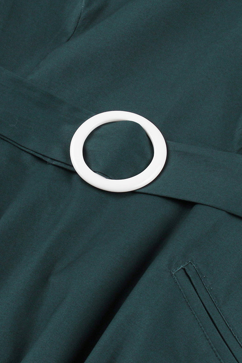 Charger l&#39;image dans la galerie, Robe bleu paon A Line Swing des années 50 avec ceinture