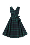 Robe Swing à carreaux vert des années 50 avec ceinture