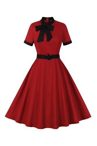 Rouge A Line des années 50 Swing robe avec ceinture