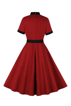 Rouge A Line des années 50 Swing robe avec ceinture