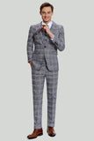 Gris Plaid Wide Peak Lapel 3 Pièces Unique Poitrine Costumes Hommes