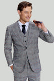 Gris Plaid Wide Peak Lapel 3 Pièces Unique Poitrine Costumes Hommes