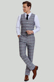 Gris Plaid Wide Peak Lapel 3 Pièces Unique Poitrine Costumes Hommes