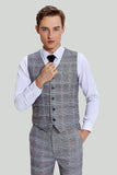 Gris Plaid Wide Peak Lapel 3 Pièces Unique Poitrine Costumes Hommes