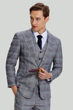 Gris Plaid Wide Peak Lapel 3 Pièces Unique Poitrine Costumes Hommes