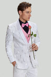 Blanc Jacquard Satin 2 Pièces Châle Lapel Hommes Costumes de Bal