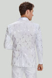 Blanc Jacquard Satin 2 Pièces Châle Lapel Hommes Costumes de Bal