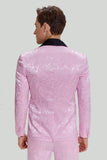 Rose Jacquard Satin Châle Lapel 3 Pièces Costumes de Bal Homme