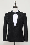 Noir Jacquard Satin Notched Lapel Blazer Homme