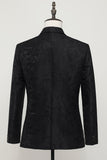 Noir Jacquard Satin Notched Lapel Blazer Homme