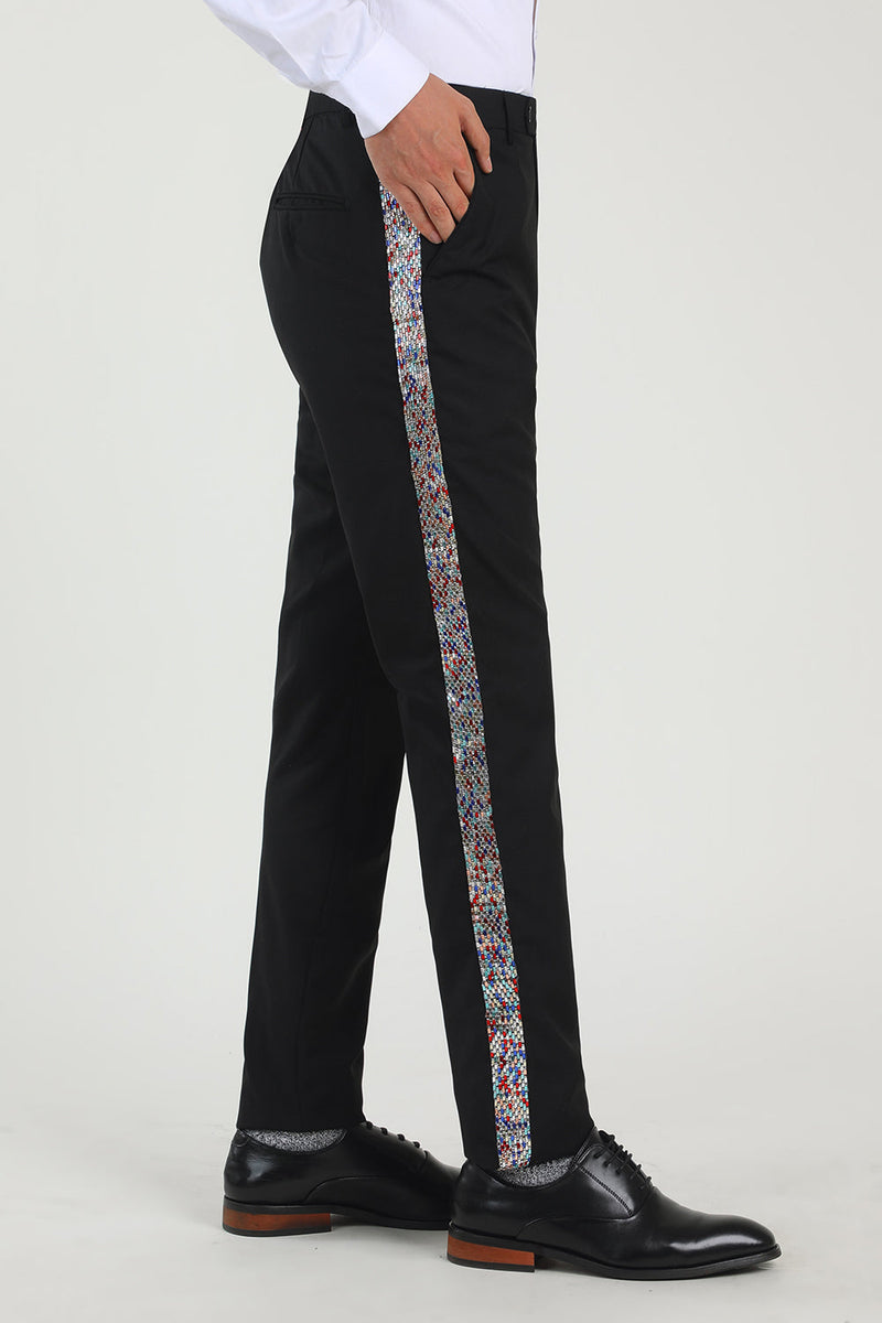Charger l&#39;image dans la galerie, Pantalon Noir Straight Leg Costumes Homme avec Perles