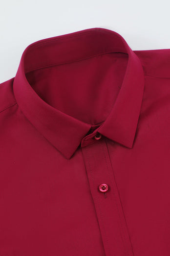 Chemise rouge sans rides à manches longues solides pour hommes