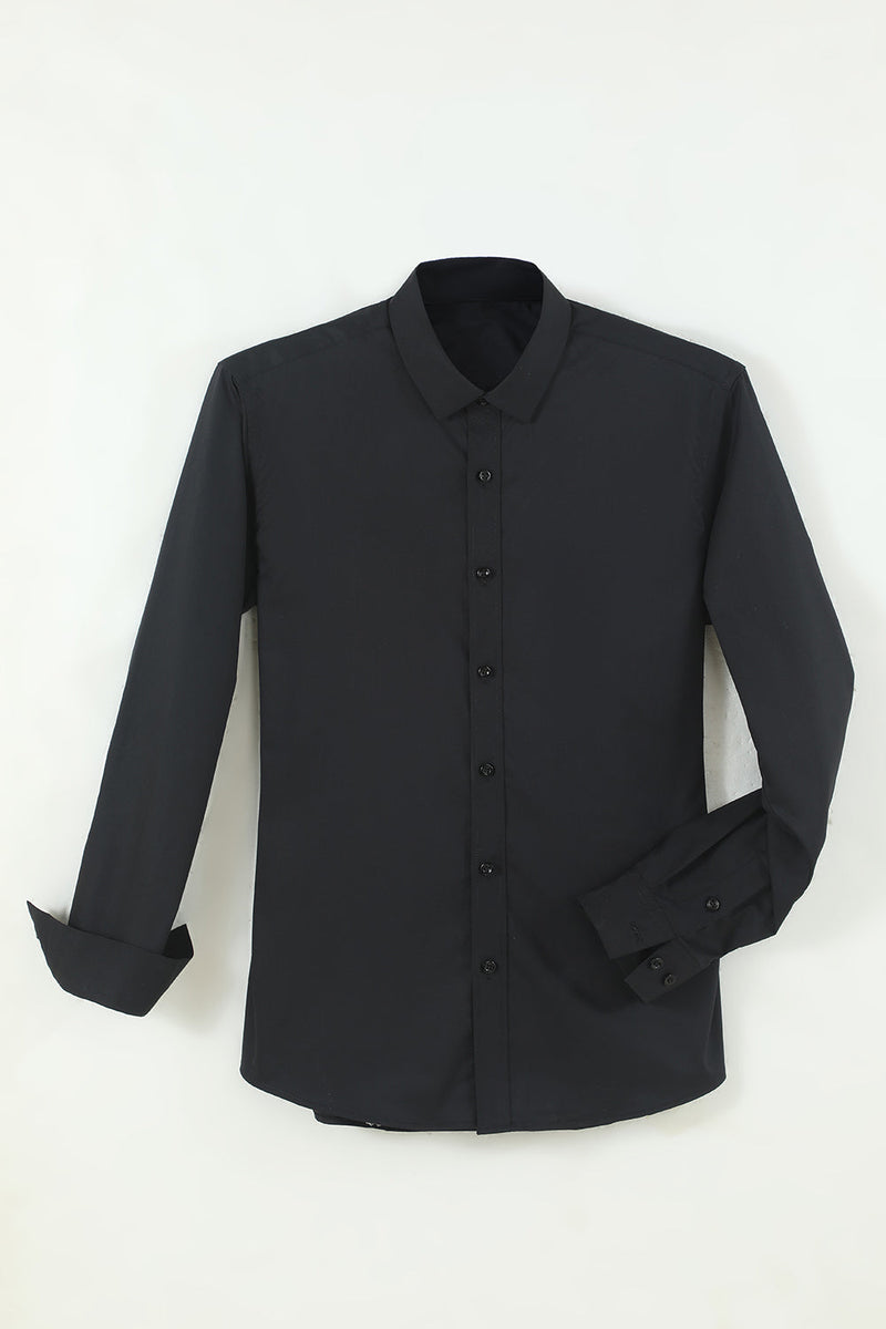 Charger l&#39;image dans la galerie, Chemise de costume à manches longues noires solides pour hommes