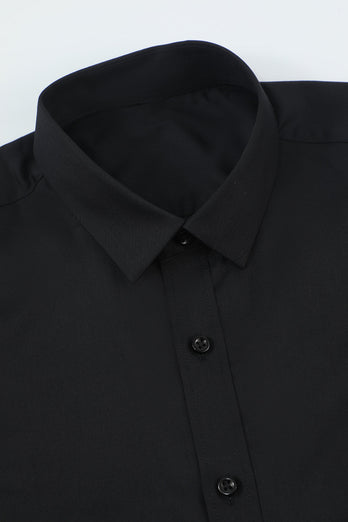 Chemise de costume à manches longues noires solides pour hommes