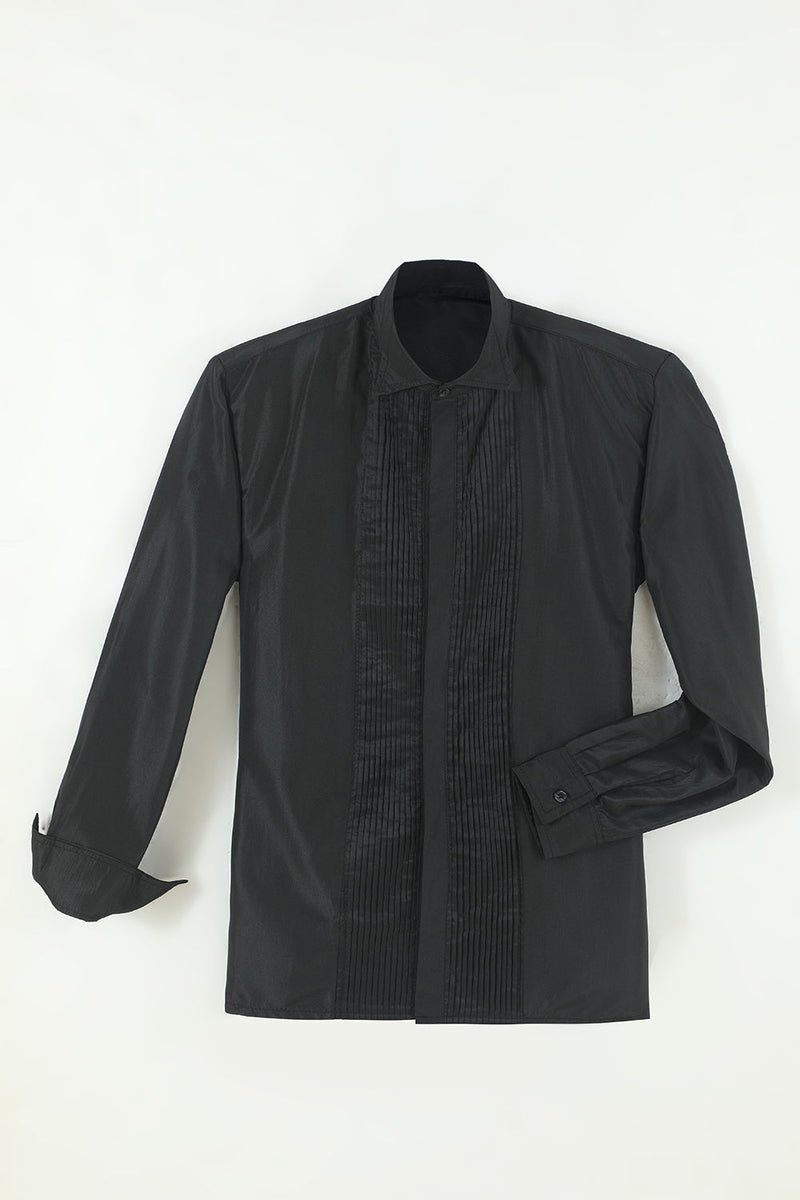Charger l&#39;image dans la galerie, Chemise de costume à manches longues patchwork pour homme noir