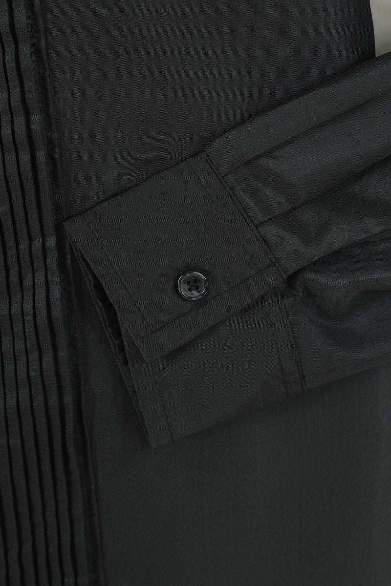 Charger l&#39;image dans la galerie, Chemise de costume à manches longues patchwork pour homme noir