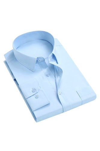 Homme Col Bleu Clair Solide Manches Longues Robe Chemise
