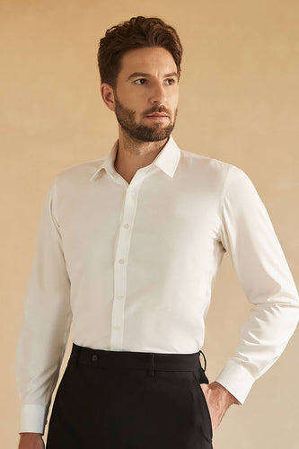 Chemise de costume homme solide à manches longues blanches