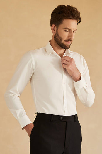 Chemise de costume homme solide à manches longues blanches