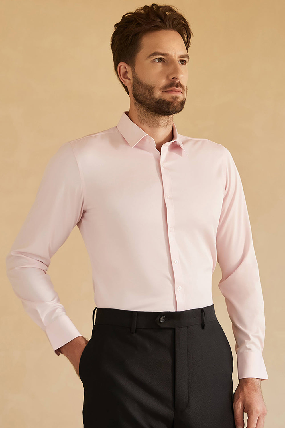 Chemise à manches longues rose costume solide