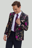 Blazer de soirée en satin jacquard noir à revers crantés