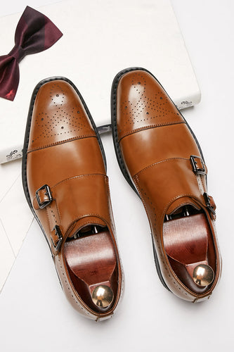 Brown Monk Strap Chaussures habillées en cuir pour hommes