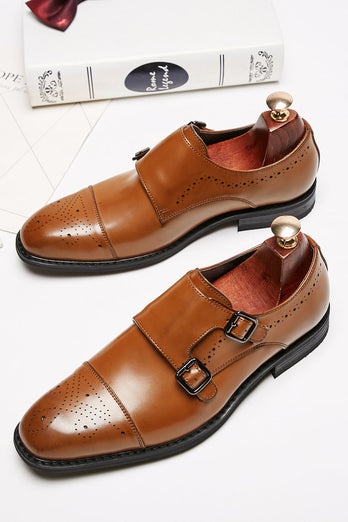 Brown Monk Strap Chaussures habillées en cuir pour hommes