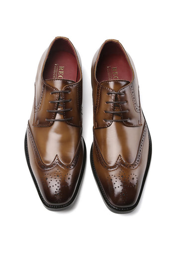 Brown Lace-Up Chaussures habillées en cuir slip-on pour hommes