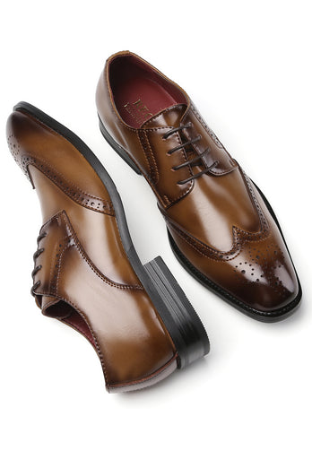 Brown Lace-Up Chaussures habillées en cuir slip-on pour hommes