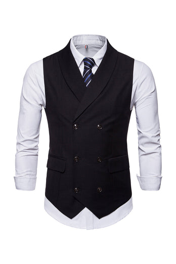 Châle à poitrine unique noir Revers Homme Gilet avec chemises Ensemble d’accessoires
