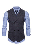 Gris Pinstripe Double Poitrine Châle Lapel Hommes Costume Gilet
