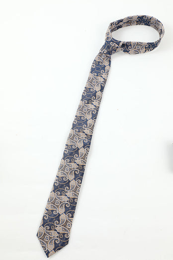Navy Homme Jacquard 5 pièces Accessoire Set Cravate et Nœud Papillon Poche Carré Fleur Revers Pin Tie Clip