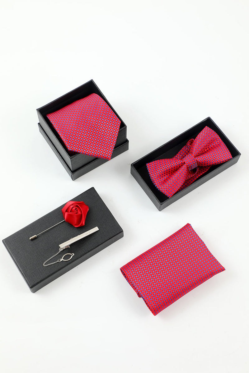 Charger l&#39;image dans la galerie, Fuchsia Homme 5-Piece Accessory Set Cravate et Nœud Papillon Poche Carré Fleur Revers Pin Tie Clip