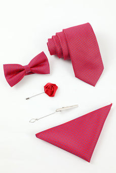 Fuchsia Homme 5-Piece Accessory Set Cravate et Nœud Papillon Poche Carré Fleur Revers Pin Tie Clip