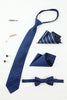 Charger l&#39;image dans la galerie, Royal Blue Men’s Accessory Set Stripe Tie and Bow Tie Two Pocket Square Lapel Pin Tie Clip Cufflinks