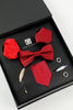 Charger l&#39;image dans la galerie, Ensemble d’accessoires pour hommes rouges Cravate et nœud papillon Deux poches carrées épingle à épingles Clip Boutons de manchette