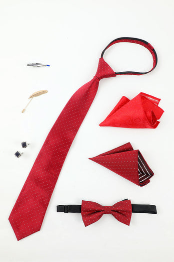 Ensemble d’accessoires pour hommes rouges Cravate et nœud papillon Deux poches carrées épingle à épingles Clip Boutons de manchette