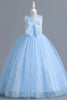 Charger l&#39;image dans la galerie, A-ligne Tulle Blush Robes de demoiselle d&#39;honneur pour fille avec nœud papillon