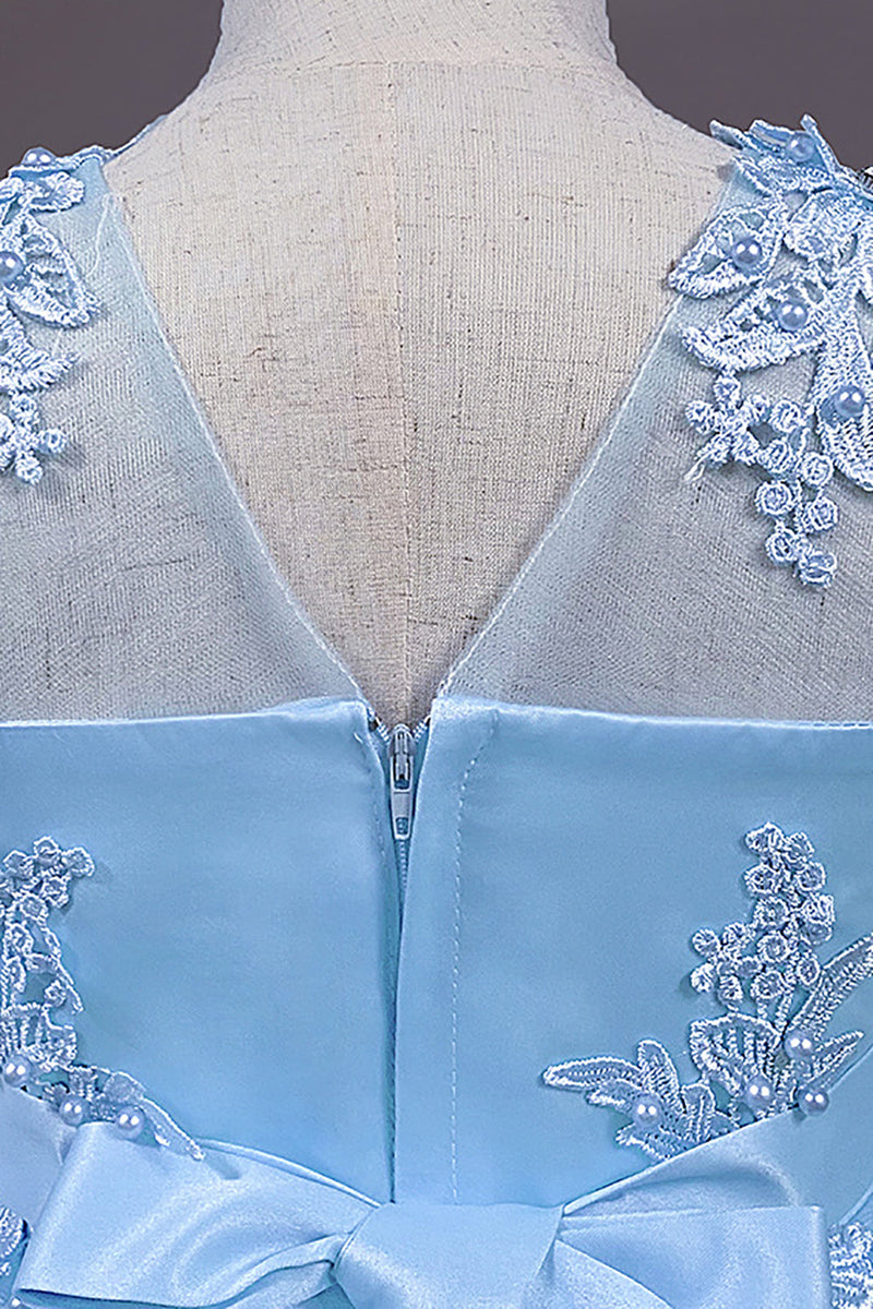 Charger l&#39;image dans la galerie, Robe de demoiselle d&#39;honneur en tulle bleu clair avec Appliques