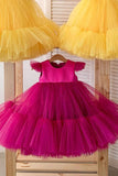 Tulle Cap Manches Fuchsia Fleur Robe Fille