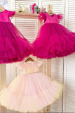 Tulle Cap Manches Fuchsia Fleur Robe Fille