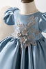 Charger l&#39;image dans la galerie, Robe de demoiselle d&#39;honneur bleue à manches bouffantes avec Appliques