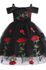 Charger l&#39;image dans la galerie, Robe de fille fleur noire à épaule froide avec broderie