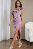 Lilac Ruffles One Shoulder Robe de Cocktail avec Fente