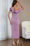 Lilac Ruffles One Shoulder Robe de Cocktail avec Fente