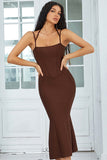 Coffee Spaghetti Straps Bodycon Robe de cocktail