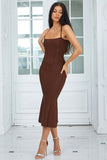 Coffee Spaghetti Straps Bodycon Robe de cocktail