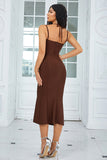 Coffee Spaghetti Straps Bodycon Robe de cocktail